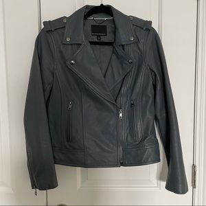 Banana Republic Womens Classic Leather Moto Jacket Steel Blue-Gray S